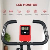 SPORTNOW Five-in-one Foldable Exercise Bike, Stationary Bike with Arm Workout Bands, LDC Monitor, Phone Holder, Red(m-9)