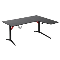 HOMCOM Gaming Tisch PC Tisch Schreibtisch mit Kopfhörerhaken Getränkehalterung Computertisch Metall MDF Schwarz+Rot 157 x 111,8 x 74 cm(m-1)