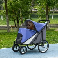PawHut Foldable Pet Stroller, with Washable Cushion, Storage Bags, Safety Leash, for Medium, Large Dogs, Cats - Blue(m-10)