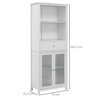 HOMCOM Tall Kitchen Cupboard, Kitchen Unit with Tempered Glass Doors, Drawer, Open and Adjustable Shelves and Cushioned Hinges, Dining Room Living Room(m-3)