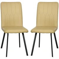 HOMCOM Pack de 2 Sillas de Comedor Modernas Sillas de Cocina de Cuero PU con Respaldo Acolchado Patas de Acero 42x62x87cm Caqui(m-10)
