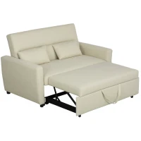 HOMCOM 2-Sitzer Sofa mit Bettfunktion, Verstellbarer Rückenlehne, Polstersofa, Samtoptik, für Wohnzimmer, Schlafzimmer, Beige(m-1)