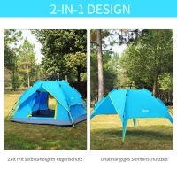 Outsunny Campingzelt Sekundenzelt Pop Up Zelt Strandzelt Automatisch 3-4 Personen (Blau+Gelb)(m-4)