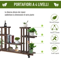 Outsunny Scaffale Portafiori a 4 Livelli, Fioriera da Esterno e Interno in Legno con 4 Ruote, 123.5 x 33 x 80cm(m-4)