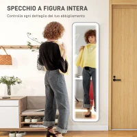 HOMCOM Specchio da Parete Touch con Illuminazione LED Regolabile, in Vetro Temperato e Metallo, 40x3x120 cm, Nero(m-4)