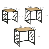 HOMCOM Ensemble de 3 Tables Basses gigognes encastrables Style Industriel métal Noir Aspect Bois Clair(m-3)