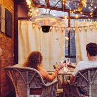 Outsunny 1500W Patio Heater Outdoor Ceiling Mounted Aluminium Halogen Electric Hanging Heating Light with Remote Control and 3 Heat Settings, Silver(m-10)