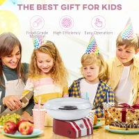 HOMCOM Candy Floss Machine for Kids & Adults, 550W  Retro Cotton Maker for Sugar or Candies,  Including 10 Candyfloss Sticks, Non-Slip Base, Red & White(m-4)