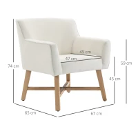 HOMCOM Esszimmerstuhl mit Armlehne Wohnzimmerstuhl Bürostuhl Polsterstuhl modern samtartiges Polyester Holz Cremeweiß 73 x 62 x 76 cm(m-3)