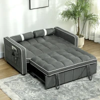 HOMCOM Two-Seater Linen-Look Sofa Bed - Charcoal Grey(m-8)