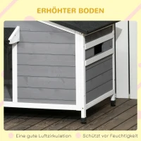 PawHut Hundehütte aus Massivholz, wetterbeständig, Asphaltdach, abnehmbarer Boden, 109 cm x 79 cm x 72 cm, Grau + Weiß(m-8)