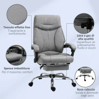 Vinsetto Sedia da Ufficio Ergonomica Girevole, Sedia da Scrivania con Rotelle, Poggiapiedi Retrattile e Reclinabile 135°, Altezza Regolabile, Grigio(m-7)