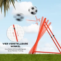 HOMCOM Fußball-Rückprallnetz, verstellbar, faltbar, Metallrahmen, Allwetter-PE-Netz, inkl. Heringe, Rot(m-5)