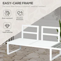 Outsunny 4 Pieces Garden Furniture Set, 5-Level Reclining Garden Corner Sofa Set, Outdoor Lounge Conversation Sectional with Cushions, Wood Effect Plastic Table, White Frame & Grey Cushion(m-4)