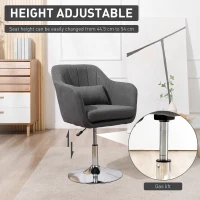 HOMCOM Swivel Linen Fabric Accent Chair for Living Room Contemporary Vanity Armchair with Adjustable Height Thick Cushion Lumbar Support Armrest for Bedroom Office Dark Grey(m-4)