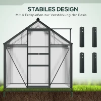 Outsunny Gewächshaus Treibhaus Frühbeet, Dachfenster, begehbar, verzinkter Sockel, wetterbeständig, 190 cm x 132 cm x 201cm, Grau(m-6)