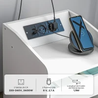 HOMCOM Mesilla de Noche con Luces LED Cajón Estante Estación de Carga Puertos USB y Control Remoto 40x40x58 cm Blanco(m-5)