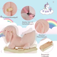 HOMCOM Schaukelpferd Kaninchen Kinder Schaukelpferd mit Geräuschen Sicherheitsgurt Schaukeltier für 18-36Monate, Massivholz, Plüsch, 60 x 33 x 50 cm, Rosa(m-7)