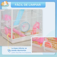 PawHut Jaula para Hámster con Tubos Jaula para Animales Pequeños con Bebedero Casita y Rueda de Ejercicio 47x29,5x53 cm Blanco(m-7)