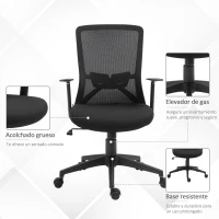 Vinsetto Silla de Oficina Altura Ajustable Reposabrazos Soporte Lumbar Respaldo Transpirable y Basculante 62x56x95-103 cm Negro(m-8)