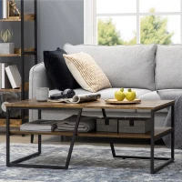 HOMCOM Table basse rectangulaire au style industriel 1 plateau et 1 étagère de rangement métal 106 x 55 x 45 cm(m-8)