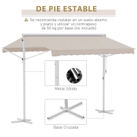 Outsunny Toldo de Pie Independiente 300x295x255 cm con Manivela Doble Cara Ángulo Ajustable Portátil Protección Solar para Jardín Terraza Patio Beige(m-7)