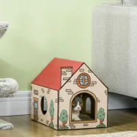 PawHut Two-In-One Cat House, Cat Scratching Board with Scratcher, Catnip, Cat Cardboard Scratcher for Indoor Cats(m-10)