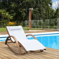 Outsunny Chaise Longue Fauteuil berçant à Bascule transat Bain de Soleil Rocking Chair en Bois Charge 120 Kg Blanc(m-2)
