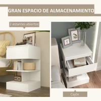 HOMCOM Mesilla de Noche con Cajón y 2 Estantes Abiertas para Dormitorio Salón Cama Oficina Estilo Moderno 39x39x65 cm Blanco(m-5)