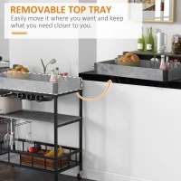 HOMCOM 3-Tier Kitchen Cart, Kitchen Island with Storage Shelves, Removable Tray, Wine Racks, Glass Holders, Faux Marbled Grey(m-5)