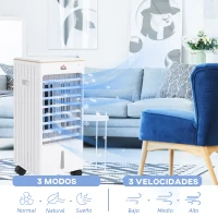 HOMCOM Enfriador de Aire 3 en 1 Climatizador Evaporativo 3 Velocidades Control Remoto Temporizador 7,5h 22,5x24,5x53,5cm Blanco(m-6)