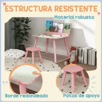 AIYAPLAY Mesa Infantil con Silla y Estante para Libros Escritorio para Niños de +3 Años para Sala de Juegos Rosa(m-6)