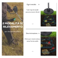 Outsunny Metal Detector Cercametalli 2 Modalità Bobina Impermeabile con Attacco Cuffia 13×24×77.5-105cm Nero(m-6)