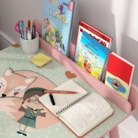 AIYAPLAY Mesa Infantil con Silla y Estante para Libros Escritorio para Niños de +3 Años para Sala de Juegos Rosa(m-8)