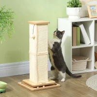 PawHut 3-in-1 Cat Scratching Post, 67cm Cat Scratcher w/ Track Ball Toy, Oak Tone(m-2)