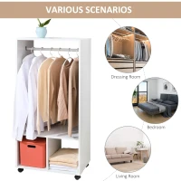 HOMCOM Open Wardrobe on Wheels, Bedroom Wardrobe with Clothes Hanging Rail, 2 Storage Shelves, Mobile Garment Rack for Cloakroom, Hallway, White(m-7)