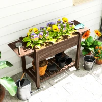 Outsunny 46 x 94cm Wooden Raised Planter, with Shelves - Carbonised(m-9)