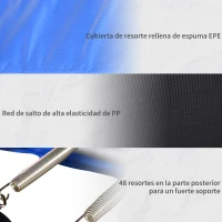 HOMCOM Cama Elástica Multifuncional Estable para Exterior e Interior Patio Gimnasio Trampolín Grande con Red Seguridad y Escalera Carga 100kg para Adultos y Niños Φ244x205 cm Azul(m-5)