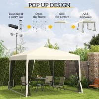 Outsunny 3 x 3(m) Pop Up Gazebo with 4 Mesh Sides and Carry Bag, Height Adjustable Party Canopy Tent, Portable Garden Outdoor(m-4)