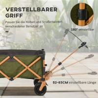 Outsunny Bollerwagen, klappbar, mit Klapptisch, Stahlrahmen, höhenverstellbarer Griff, Grün, 108 x 55 x 93 cm(m-5)