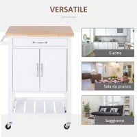 HOMCOM Carrello da Cucina Salvaspazio con Cassetto Armadietto e Ripiano, Mobile Cucina Carrello da Portata con 4 Ruote per Sala da Pranzo, Bianco(m-7)