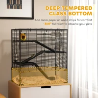 PawHut 4 Tiers Hamster Cage with Deep Tempered Glass Bottom, Hut, Running Wheel, Food Dish, Water Bottle, 78.5 x 48.5 x 80cm(m-4)