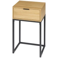 HOMCOM Mesa Auxiliar con Cajón Mesita Auxiliar Moderna con Patas de Acero para Pasillo Salón 40x30x76cm Natural(m-11)