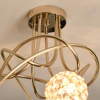 HOMCOM Crystal Chandelier Modern Pendant Light for Living Room with 5 Ball Lampshades 5 G9 Bulbs Required Gold Tone(m-9)