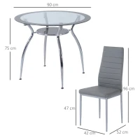HOMCOM Five-Piece Dining Set, with Padded Chairs and Glass-Top Table - Grey(m-3)