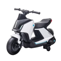 HOMCOM Moto Eléctrica Infantil Motocicleta de Batería 6V para Niños de 2-4 Años con Faros Música y 2 Ruedas de Equilibrio 80x39,5x51 cm Blanco(m-1)