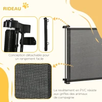 PawHut Barrière escalier chien rétractable opération à une main cadre en alliage d'aluminium tissu mesh 150 x  85 cm noir(m-7)
