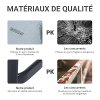 Outsunny Table carrée Bistro de Jardin dim. 68L x 68l x 84H cm métal époxy Gris Plateau Verre trempé granité(m-5)