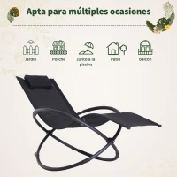 Outsunny Tumbona Mecedora de Jardín Plegable con Reposacabezas Extraíble Sillón Tumbona Ergonómica de Exterior Tela de Texteline para Patios Piscina al Aire Libre 154x80x84 cm Negro(m-7)