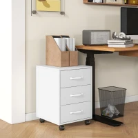 HOMCOM 3 Drawer File Cabinet, Mobile Filing Cabinet on Wheels for Home Office, Study, White(m-2)
